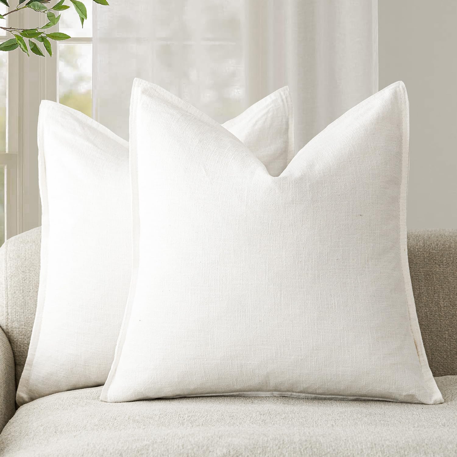 Foindtower flange-edge cream pillow cover, 22x22, two-pack, stylish and subtle.