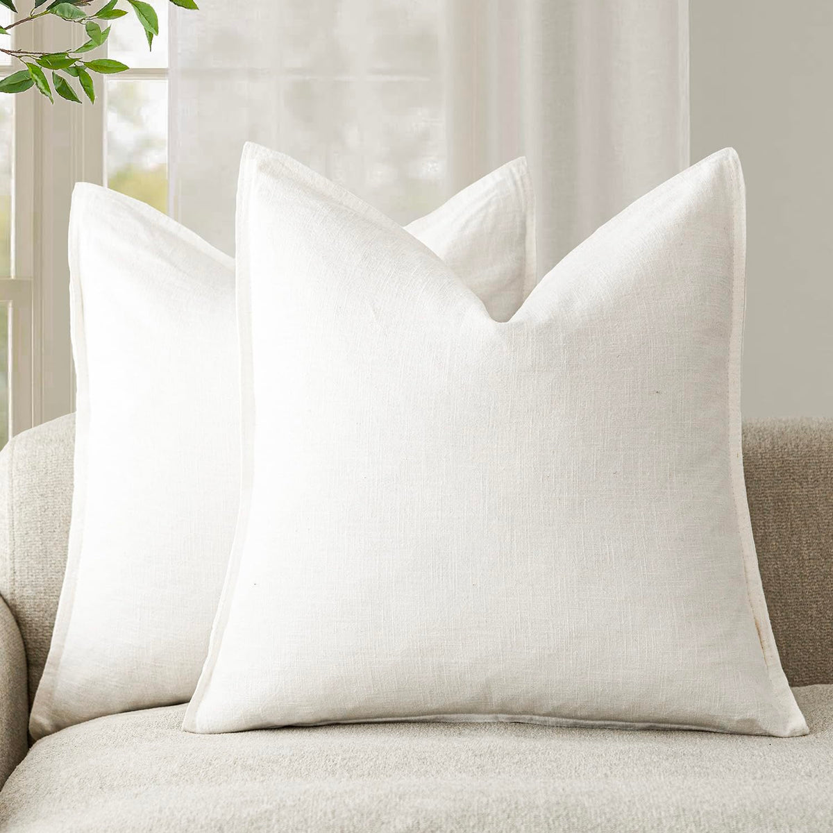 Foindtower flange-edge cream pillow cover, 22x22, two-pack, stylish and subtle.