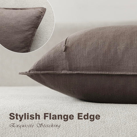 Foindtower flange edge detail on linen cover illustrates durable stitching.