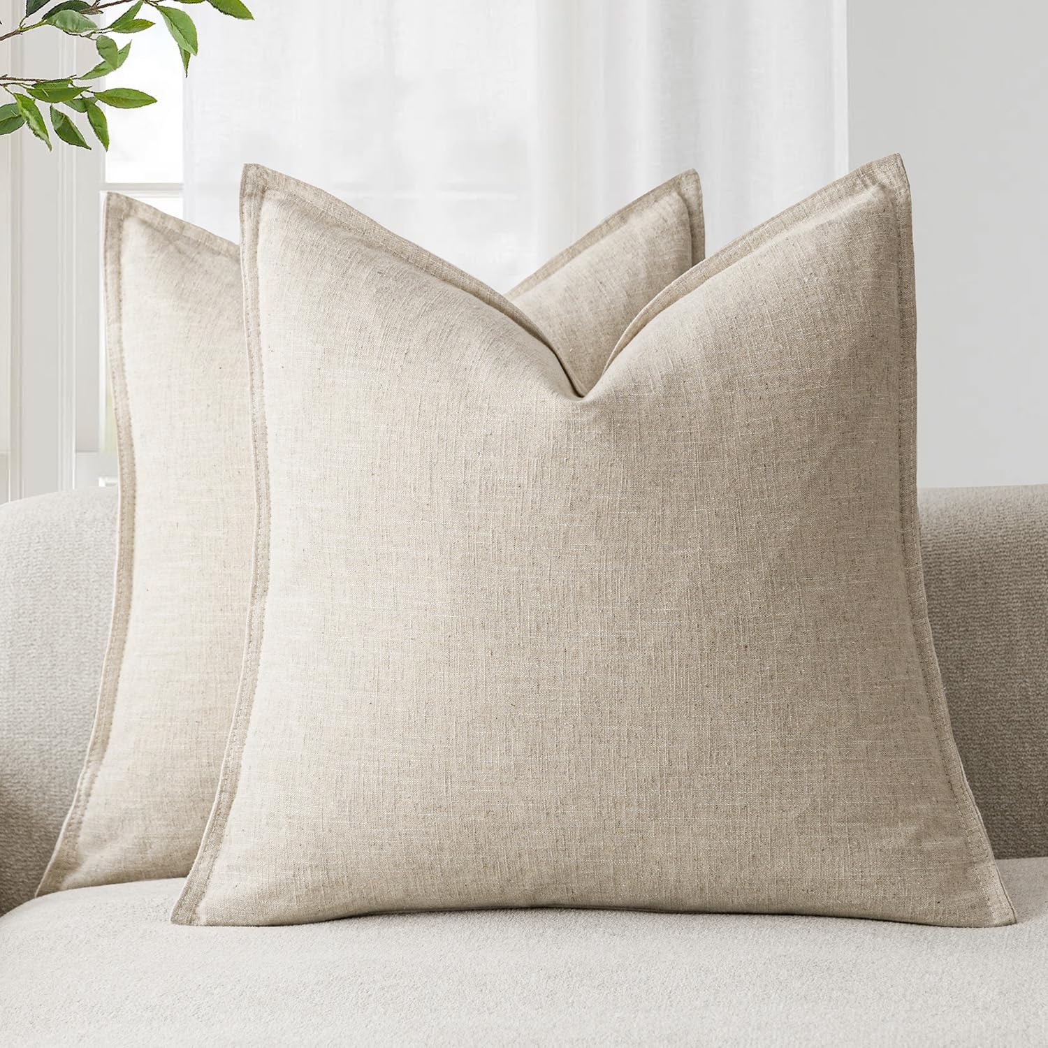 Foindtower flange pillow cover 22x22 in natural beige for sofa styling