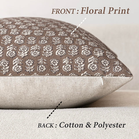 Foindtower 18x18 brown floral cover highlights neutral decor for living room seating