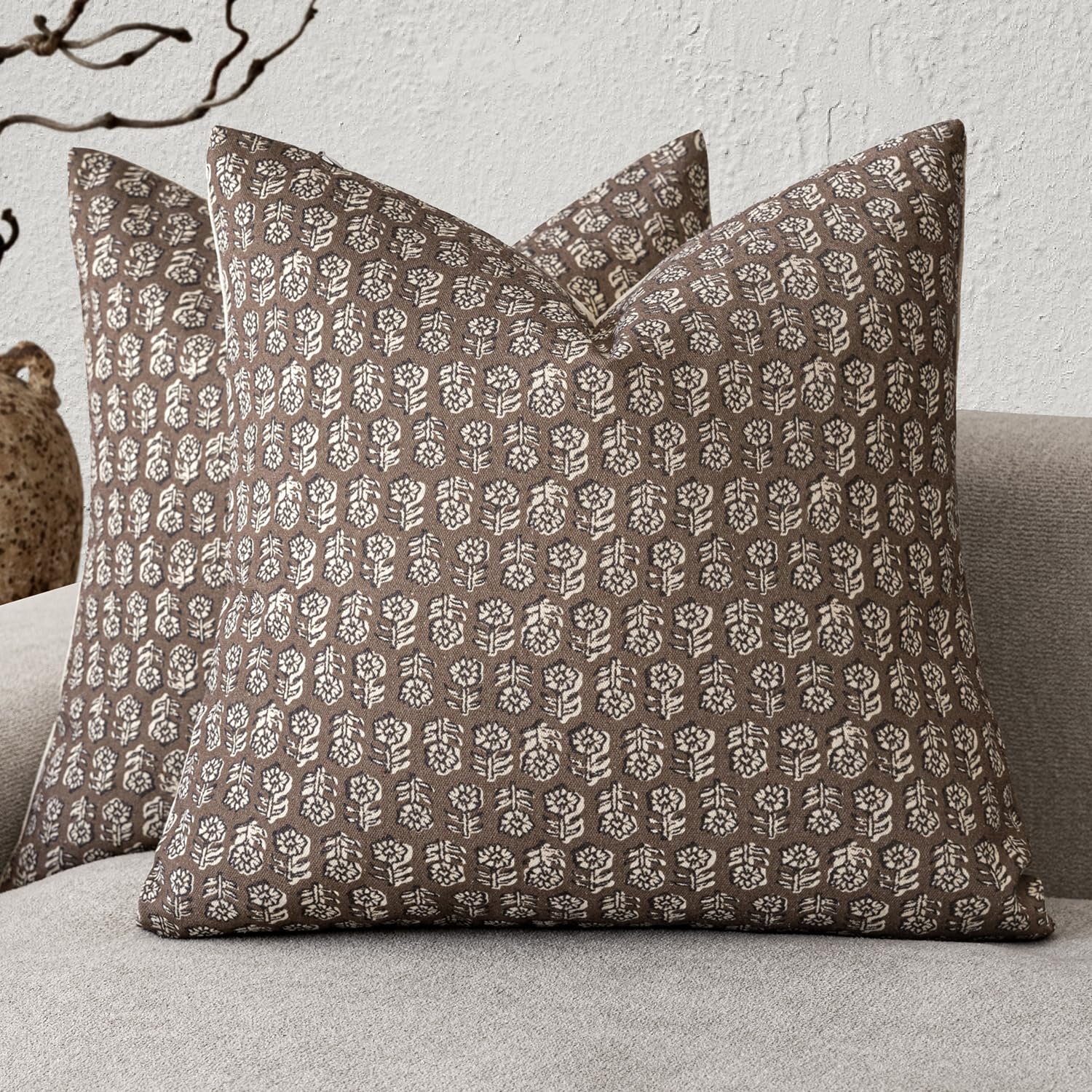 Foindtower floral-pillow-cover-brown-22x22 enhances sofa decor with fade-resistant print