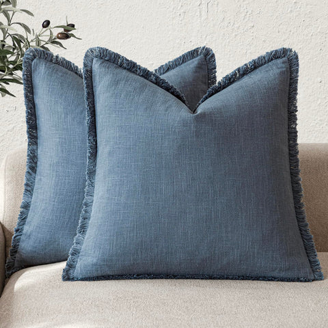 Foindtower fringe pillow cover in dark blue with 18x18 size, ideal for sofa styling
