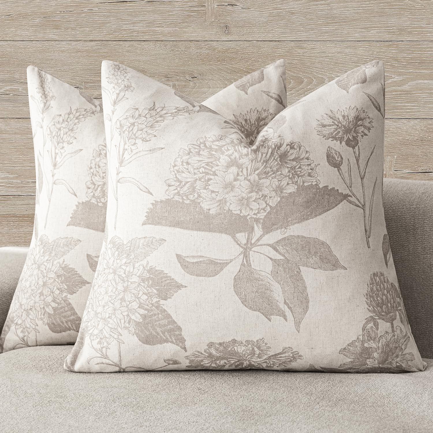 Foindtower linen floral pillow cover front view adds vintage charm to sofas