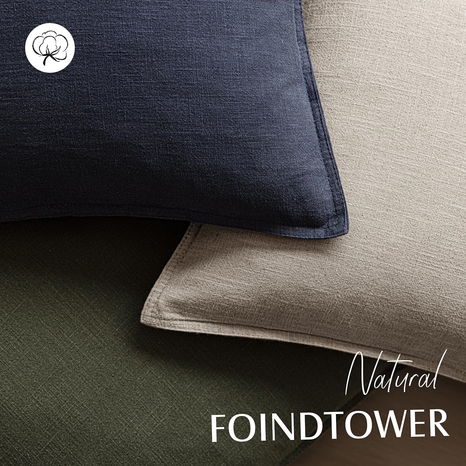 Foindtower linen pillow cover in a cozy bedroom decor setup.