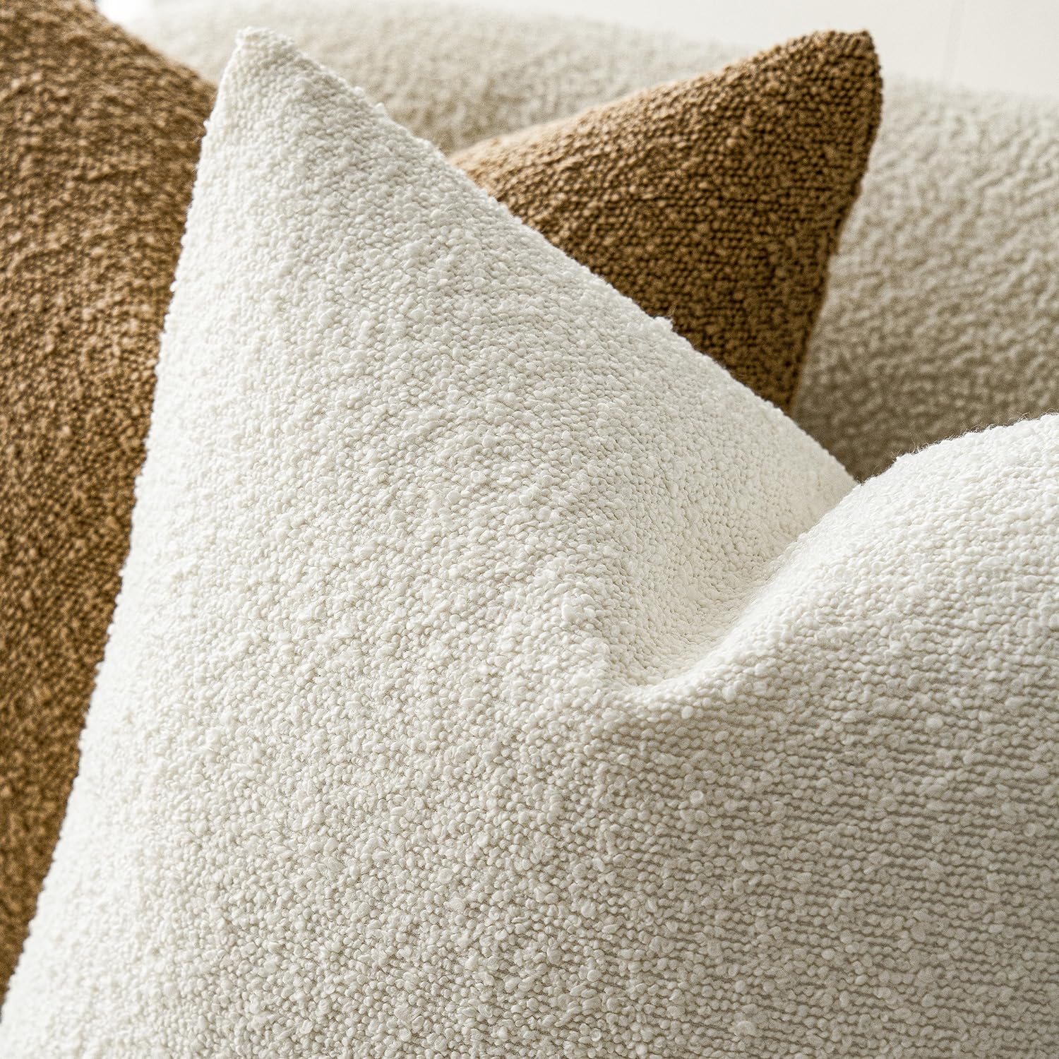 Foindtower neutral bouclé pillow cover complements sofas and chairs with subtle texture