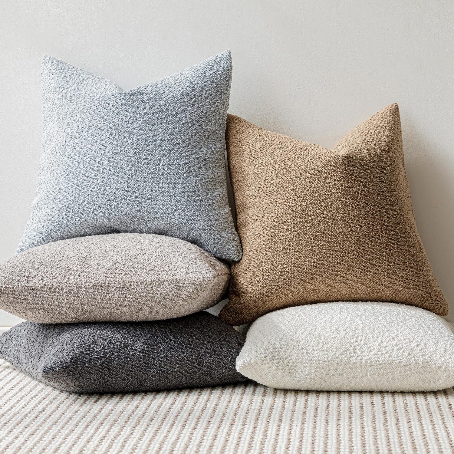 Foindtower Boucle pillow cover easy care wash dry shows practical maintenance.