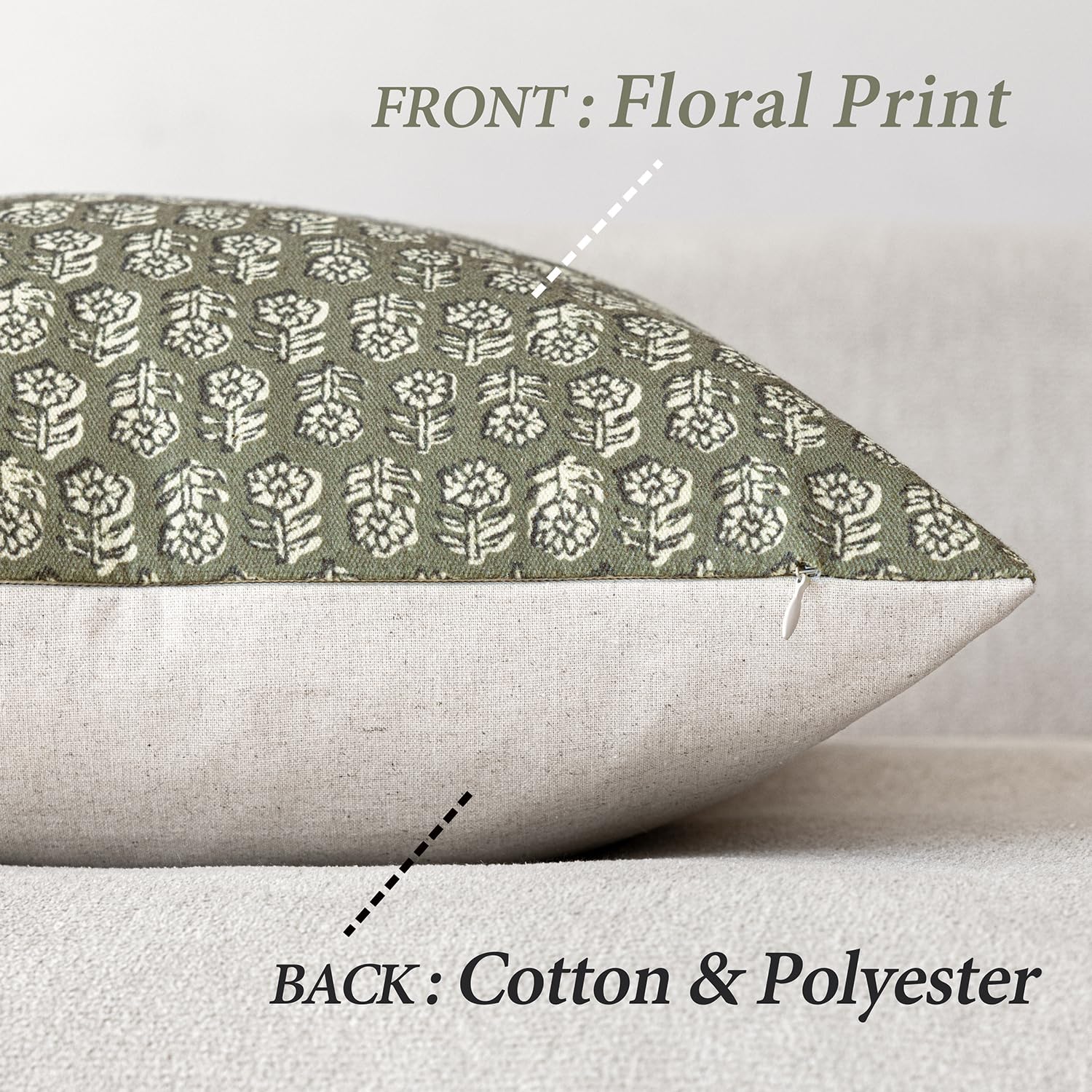 Foindtower sage green vintage floral pillow cover on sofa, colorfast finish.