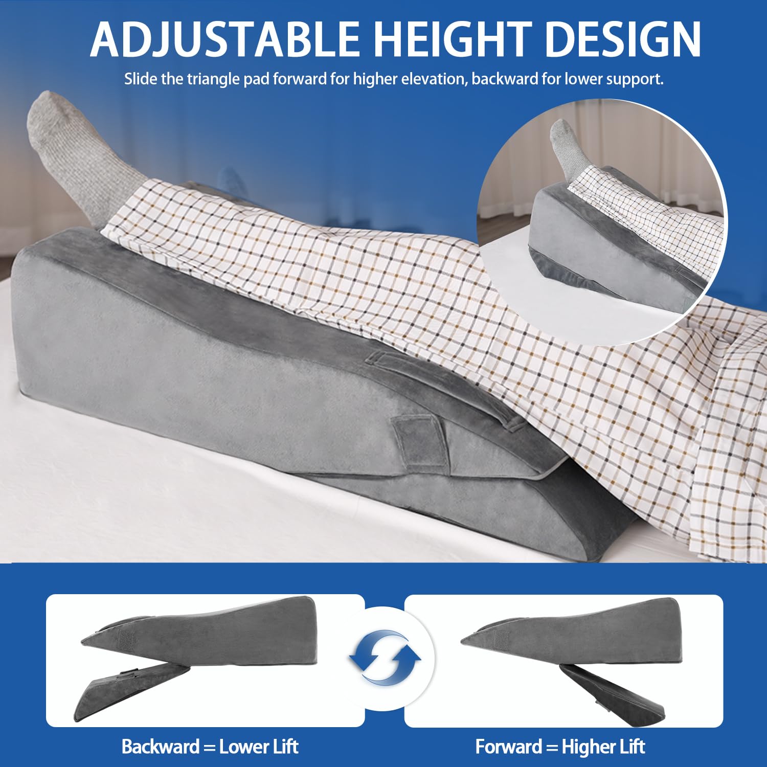 FOITLE leg elevation pillow showing ergonomic U-shaped groove for stable positioning.