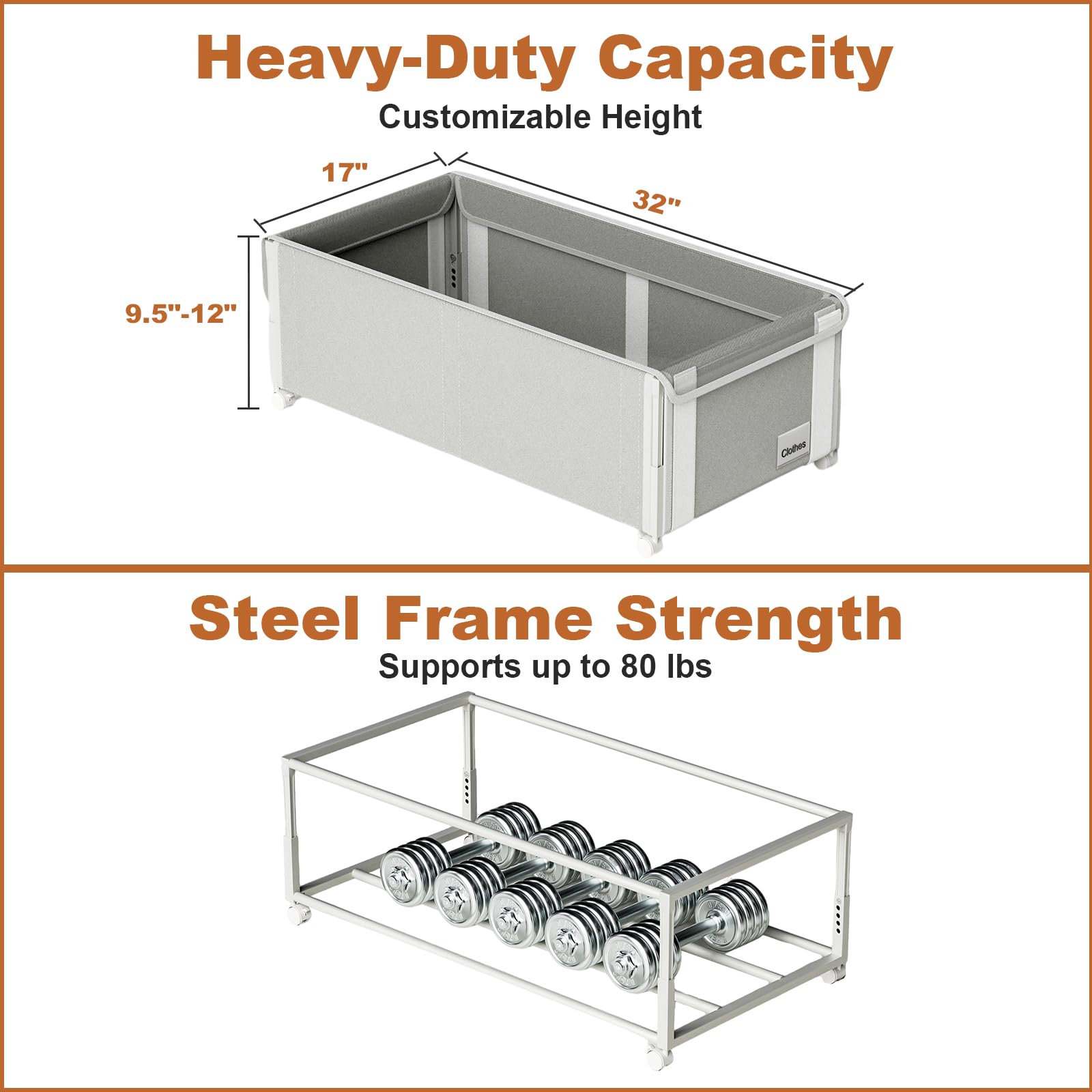 Fokyfok durable steel frame underbed drawer supports heavy items