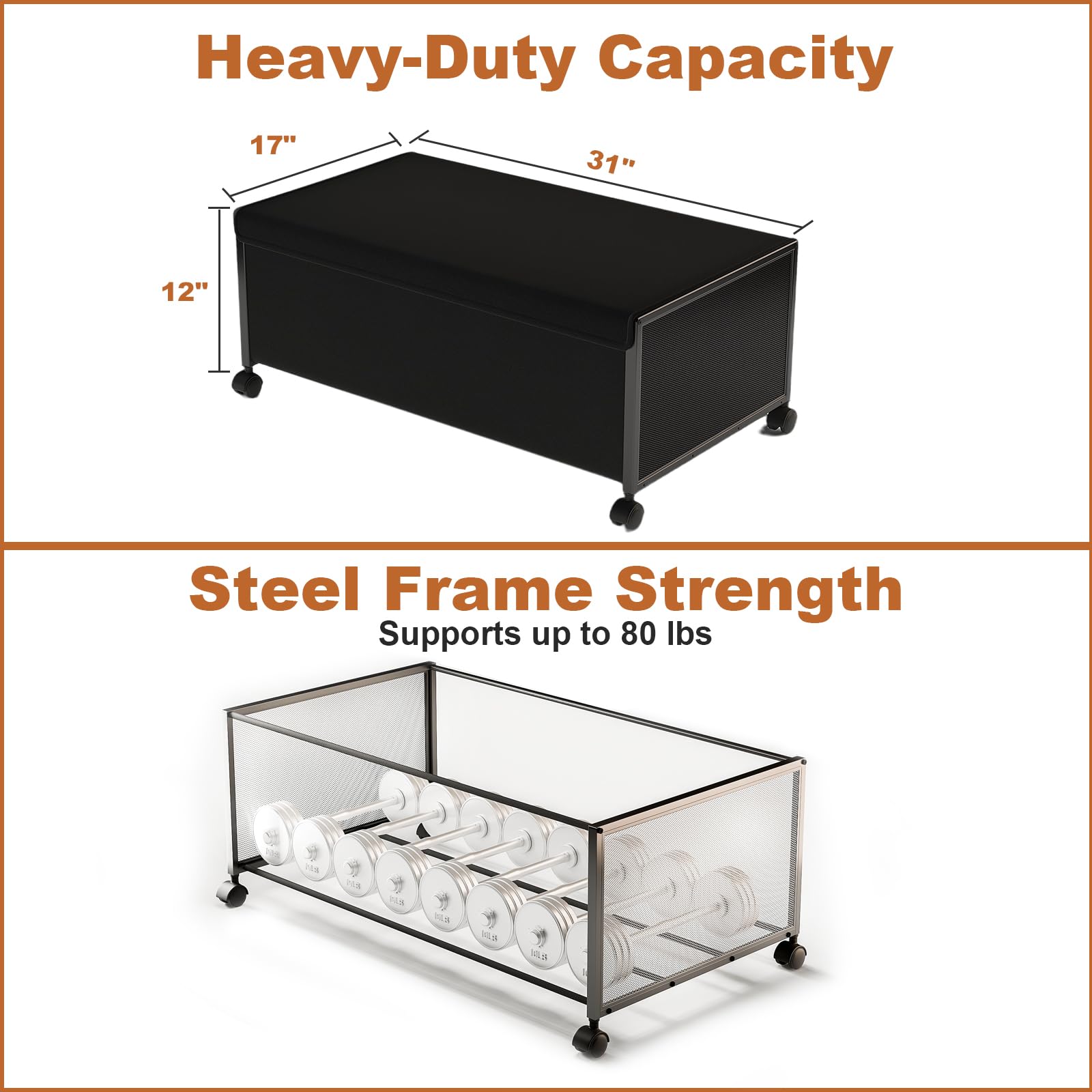 Fokyfok large rolling under bed drawers with lid protect from dust