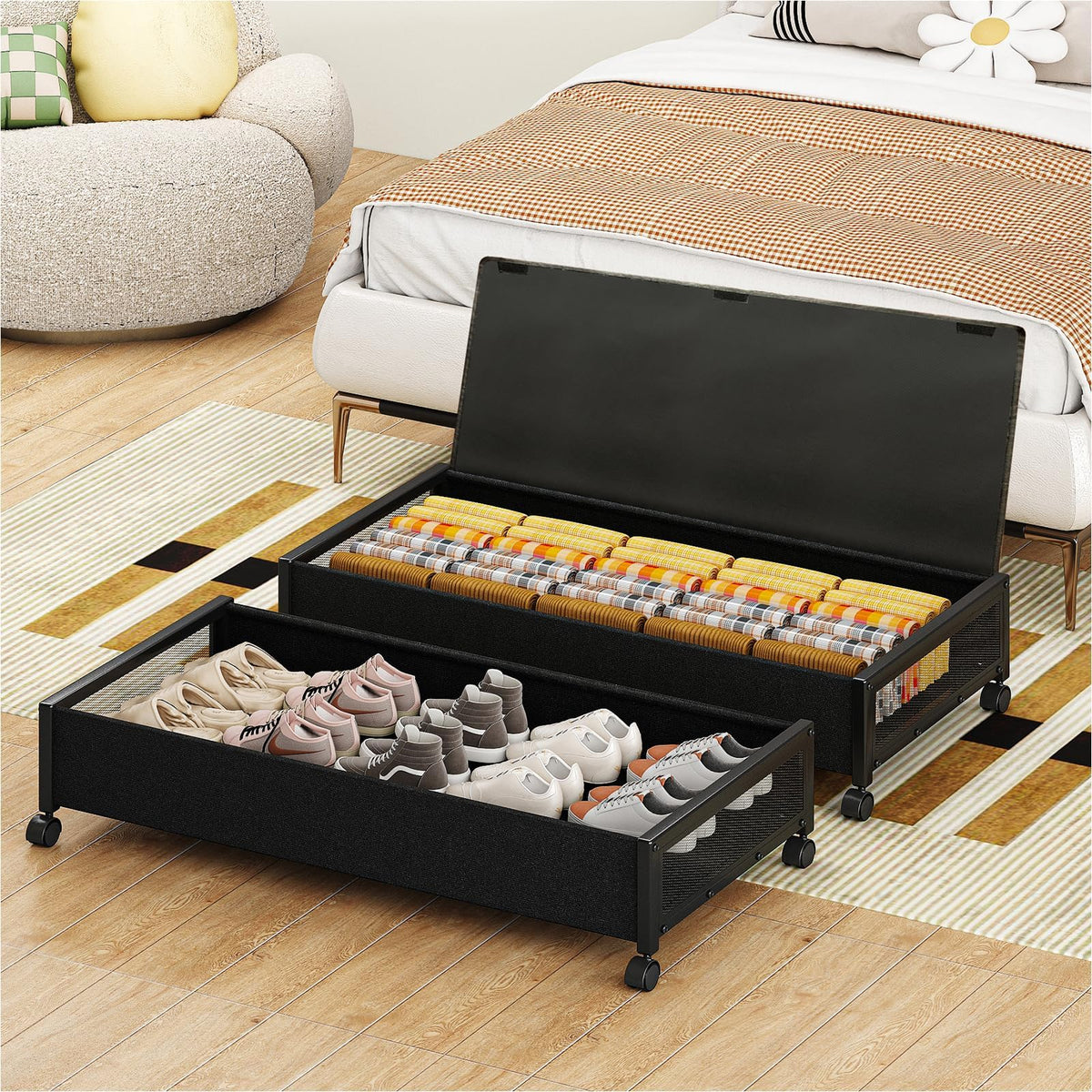 Fokyfok under-bed storage container with wheels for easy access and organization.