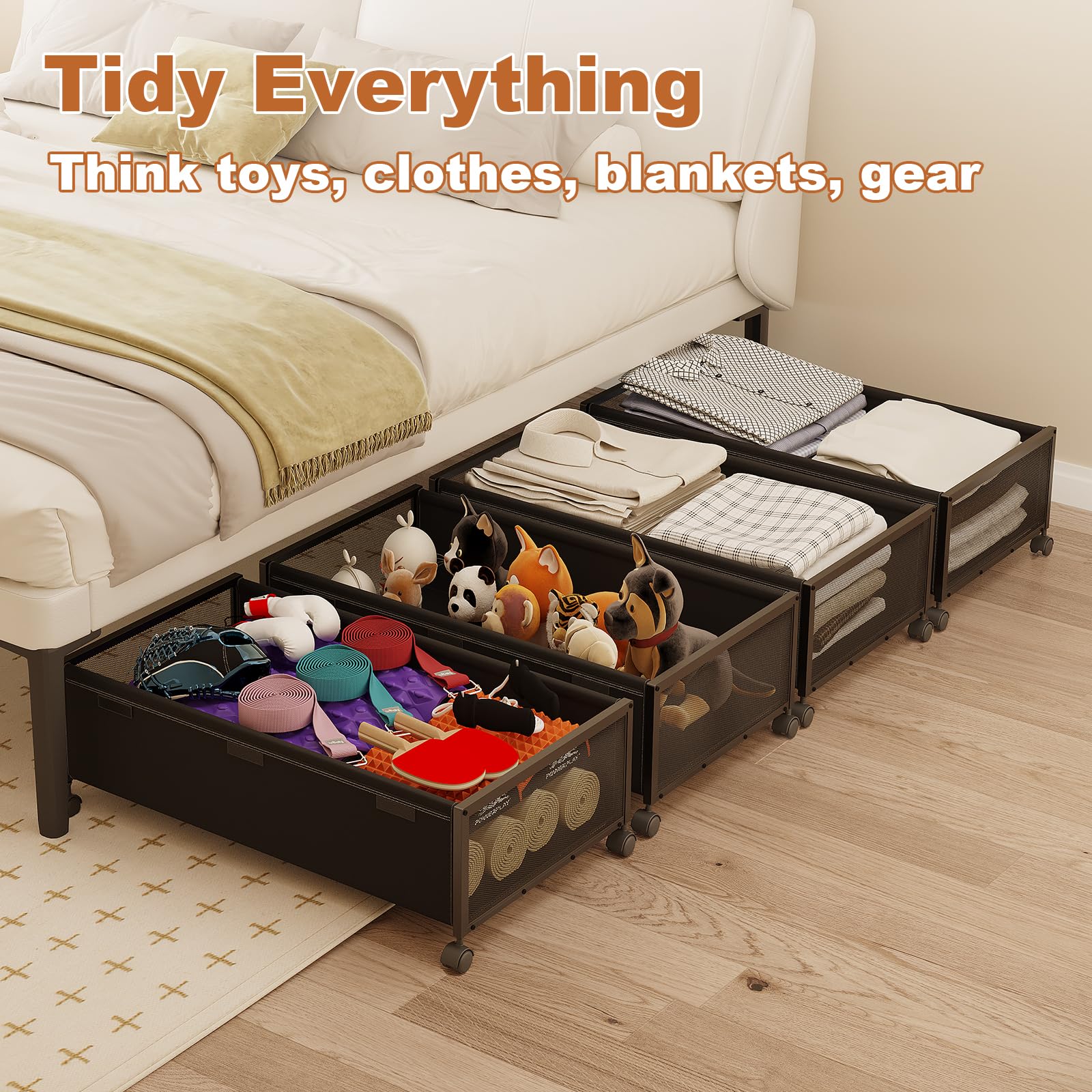 Fokyfok under-bed storage aids dorm room organization and clutter control