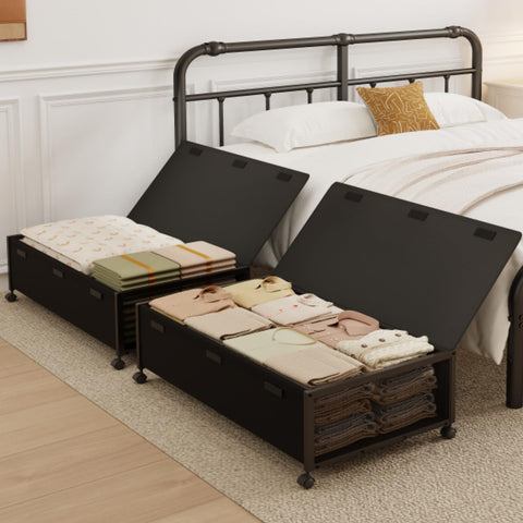 Fokyfok under-bed storage with roller wheels for easy access to clothes and shoes