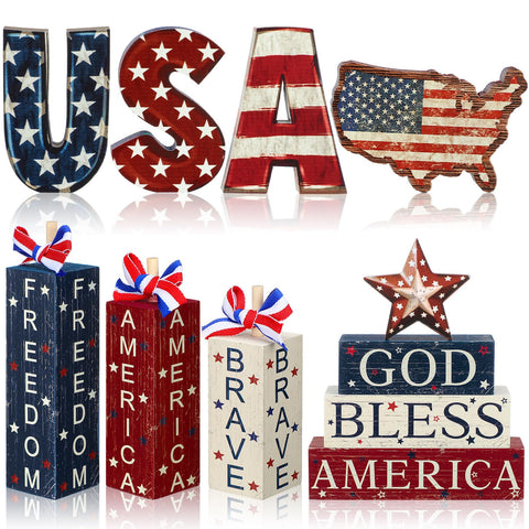 FoldTier 11pc block sign decor adds festive patriotic flair to your table.