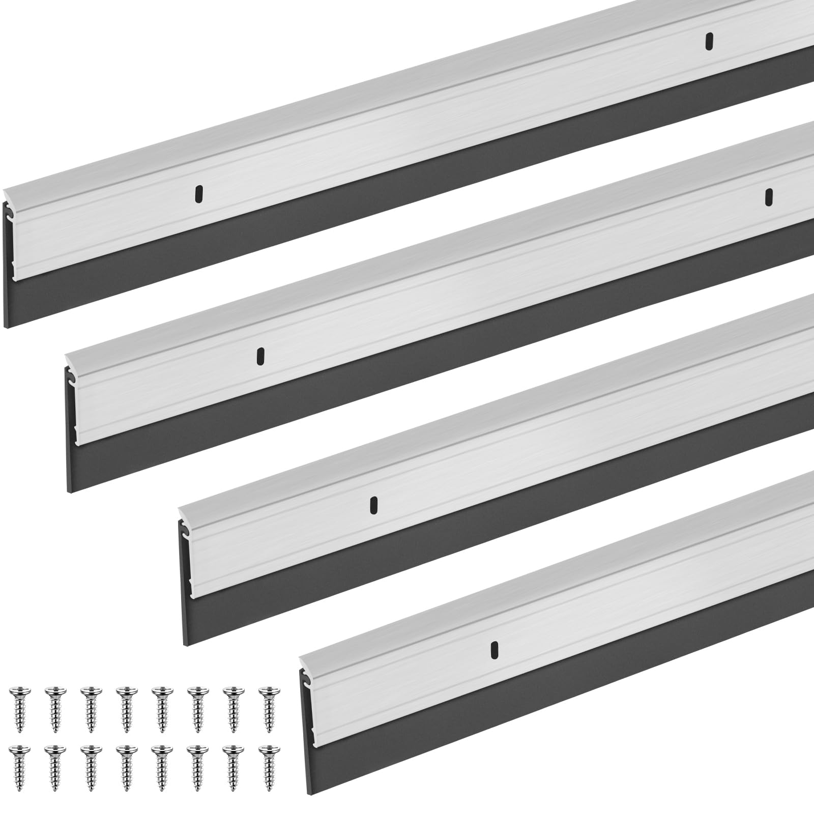 FoldTier four-pack door sweeps package with screws for simple installation.