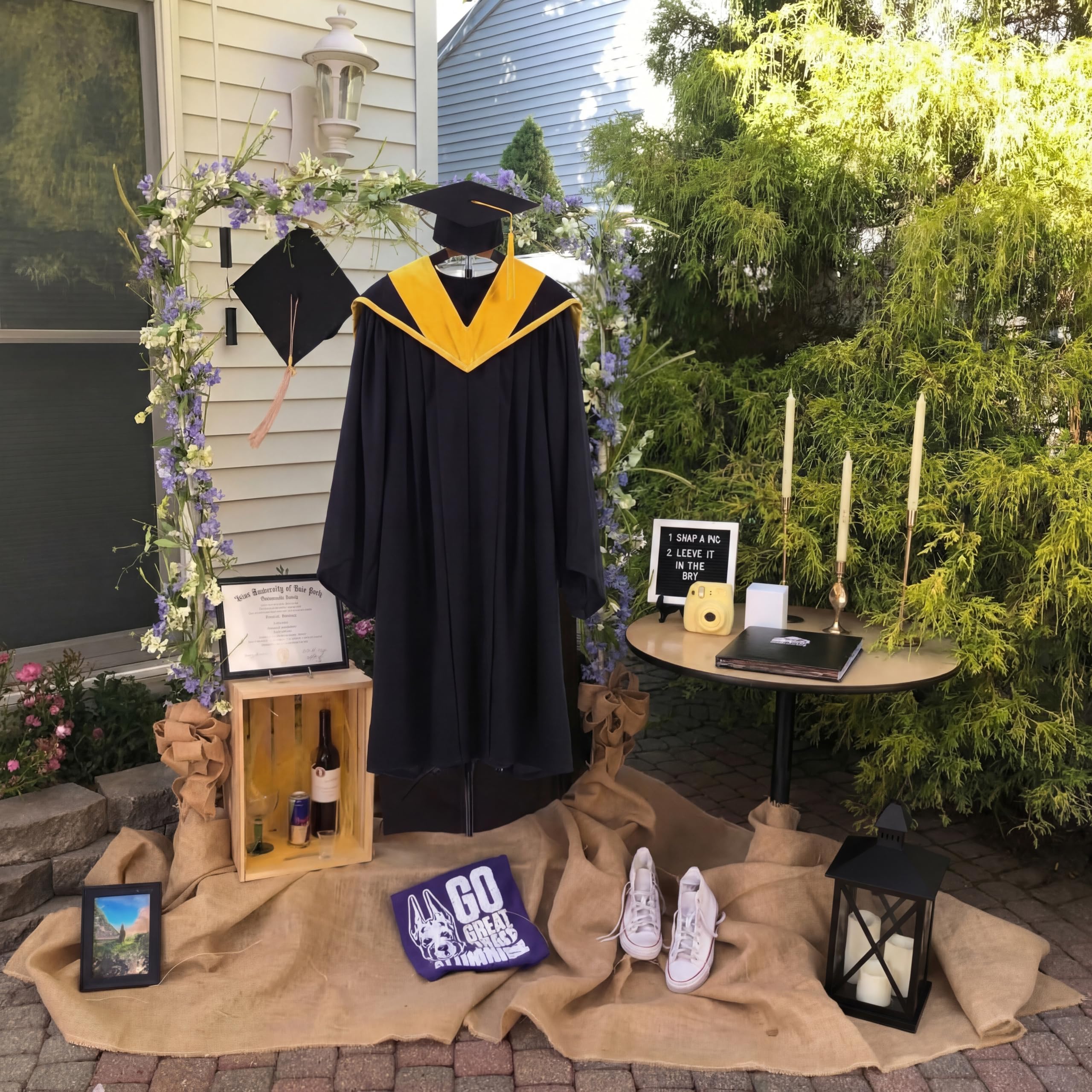 FoldTier adjustable tripod frame shown in full-height ceremony display.