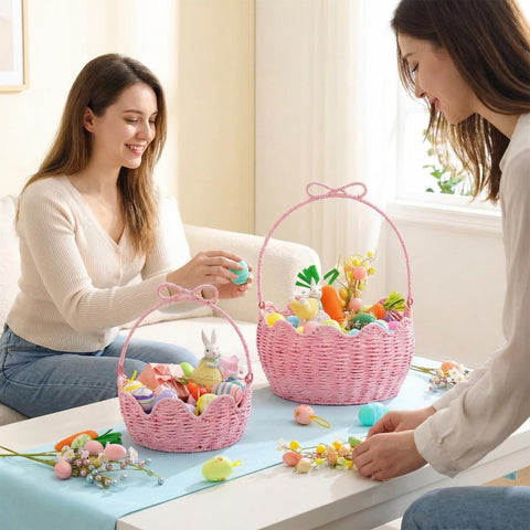 FoldTier pink Easter basket foldable handle for versatile use.