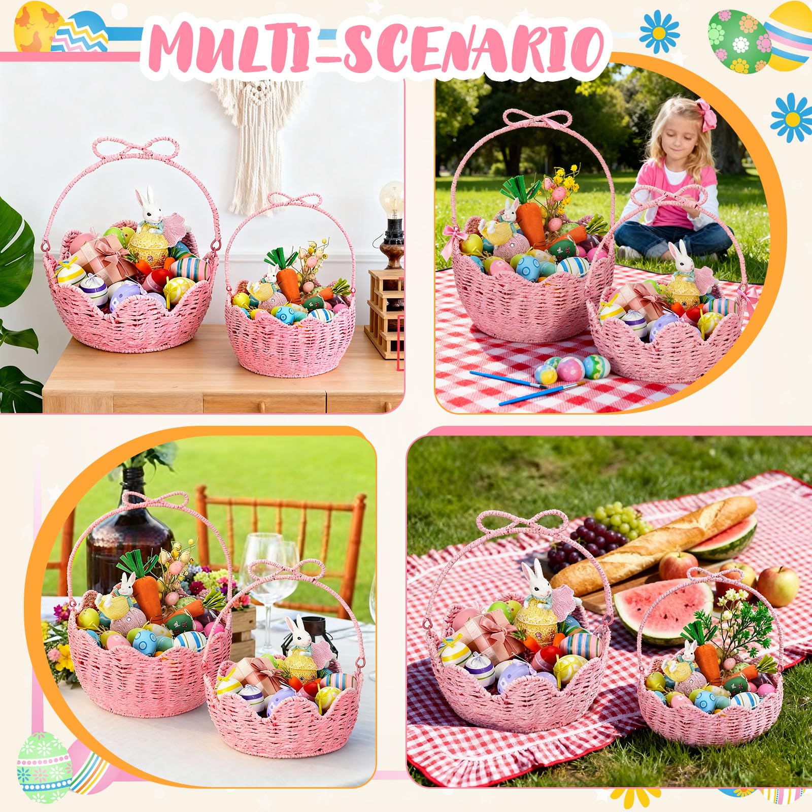 FoldTier pink Easter basket spring décor ready for home and events.