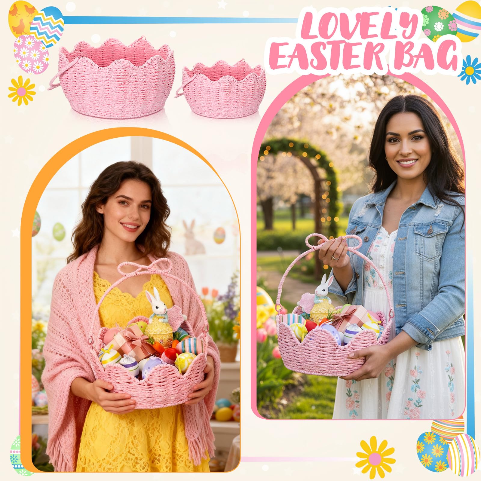 FoldTier pink Easter basket woven texture highlights eco-friendly paper rope.