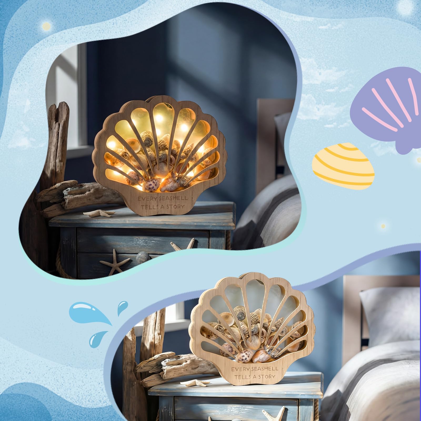 FoldTier Seashell Display Case engraved story adds ocean-inspired charm.