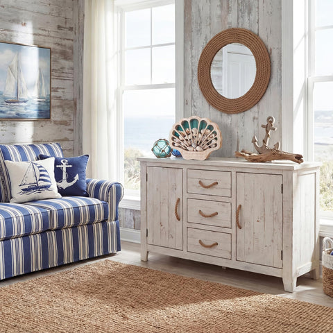 FoldTier Seashell Display Case mantel-stable base supports a calm beach vignette.