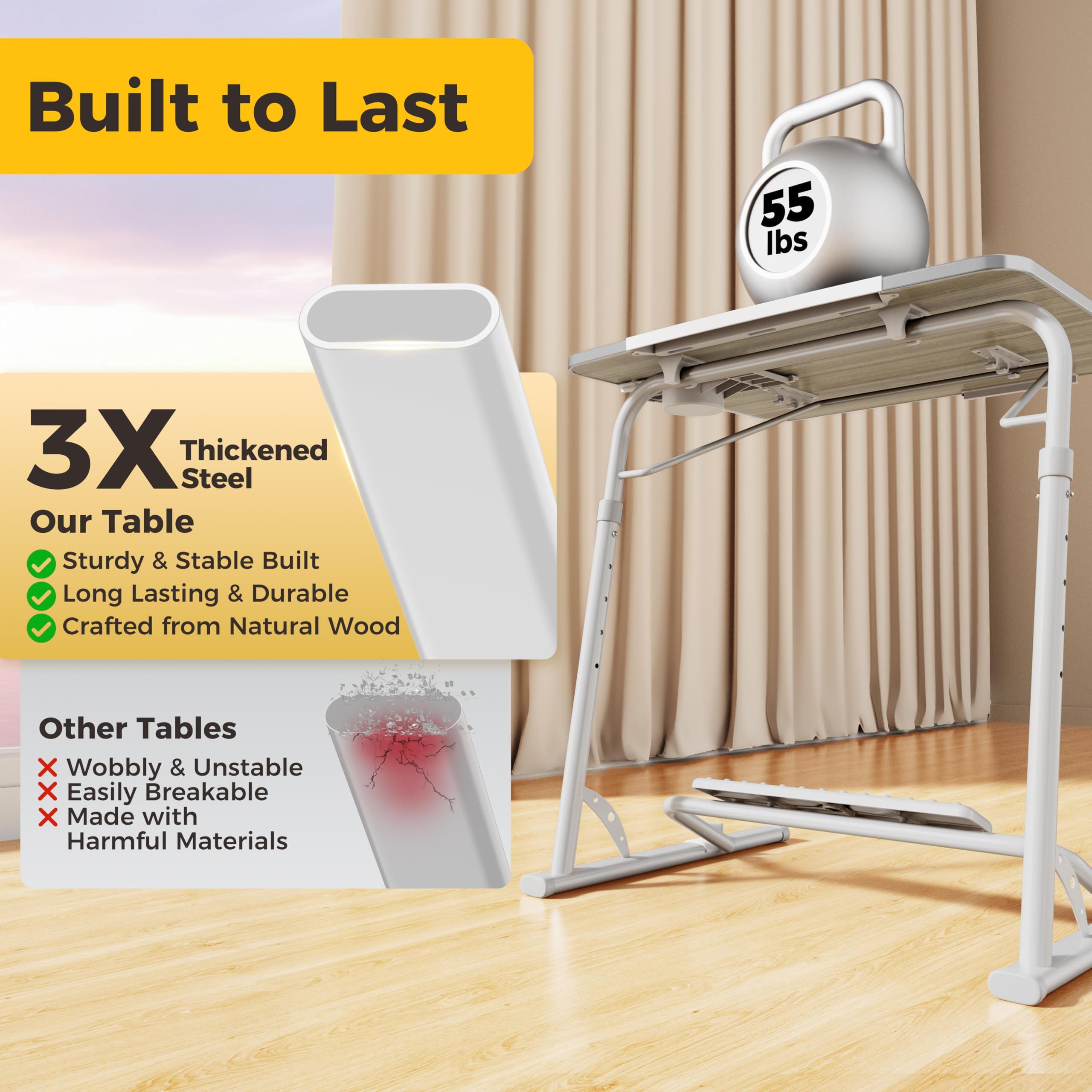 FoldWise height-adjustable surface adapts to different seating positions.