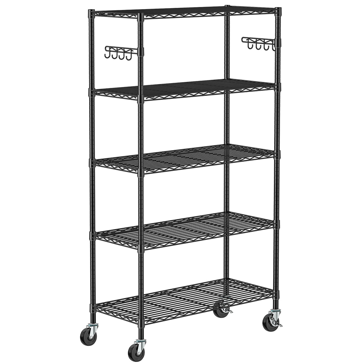Folews 5-tier shelves with wheels enable easy rolling storage.