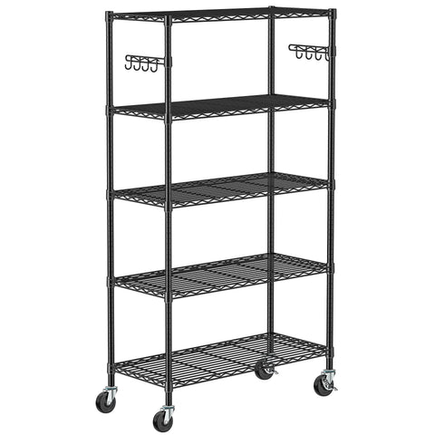 Folews 5-tier shelves with wheels enable easy rolling storage.