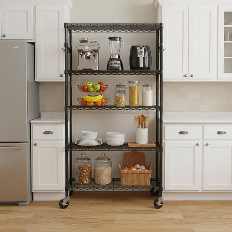 Folews rolling shelving unit moves quietly for flexible room layouts.