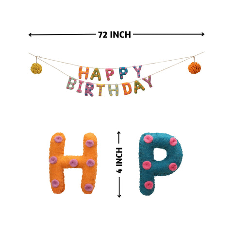 Folkulture birthday banner hung as a backdrop to brighten a party space.