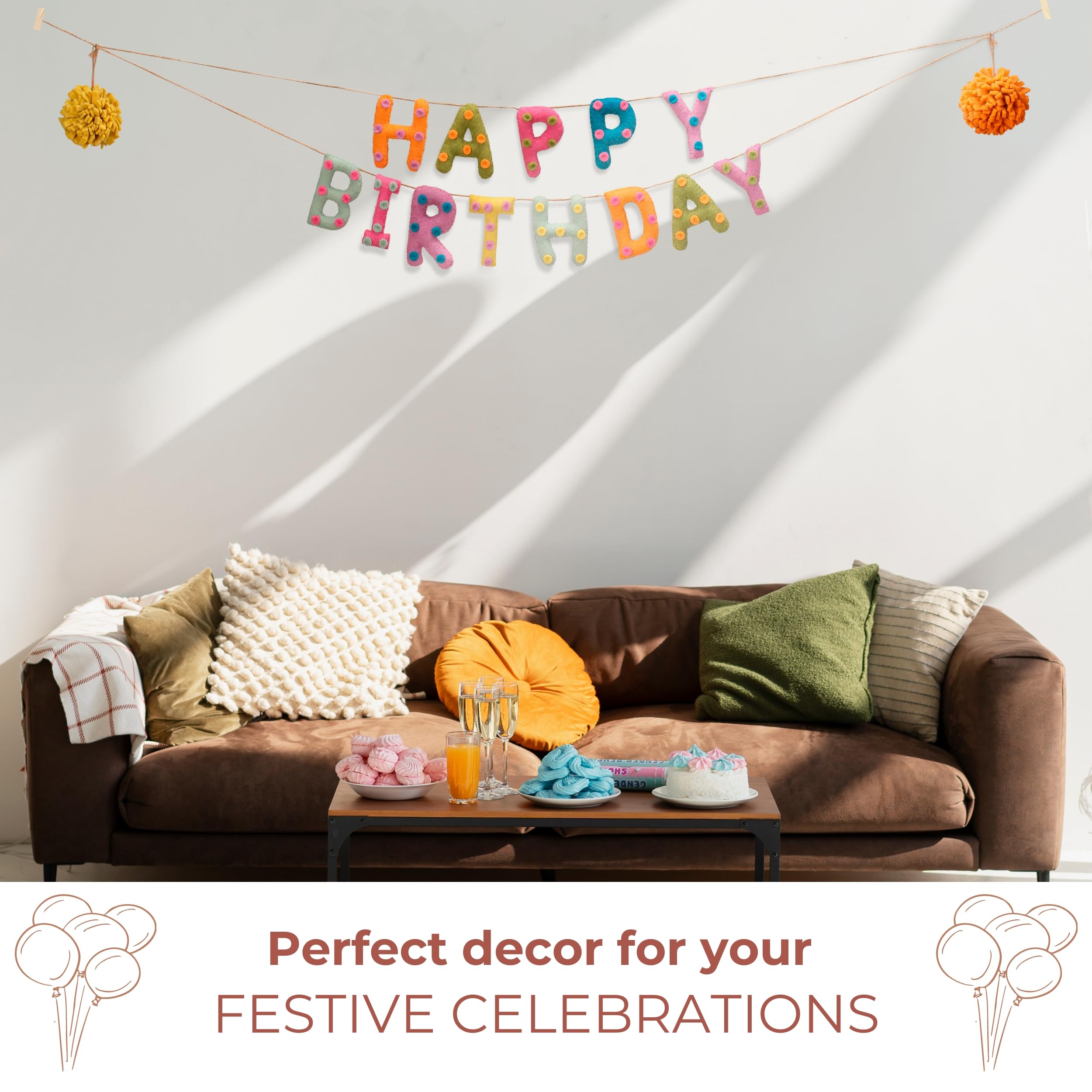 Folkulture wool felt banner close-up showing handcrafted letters and soft textures for cozy celebrations.