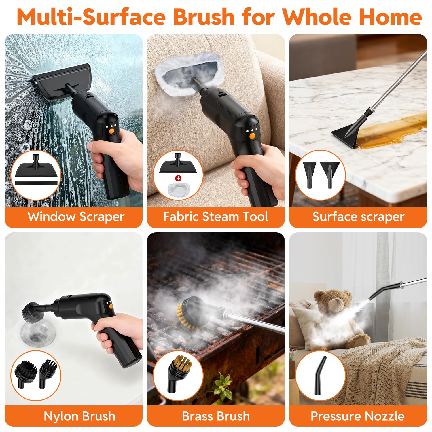 Fololicx steam cleaner extended reach hose and cord reaches under furniture and car.