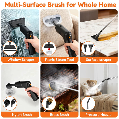 Fololicx steam cleaner extended reach hose and cord reaches under furniture and car.