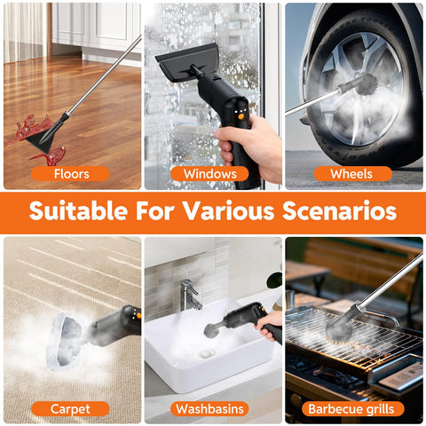 Fololicx steam cleaner multi-surface capability for floors, upholstery, tiles, and cars.