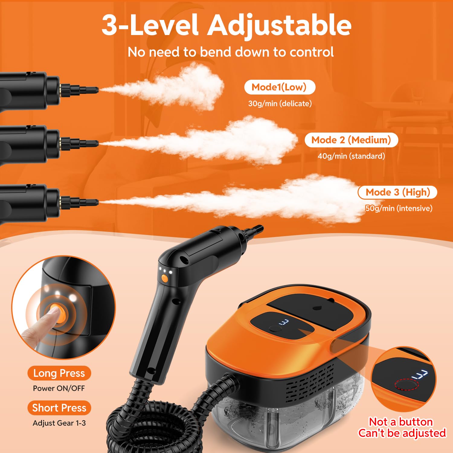 Fololicx steam jet at 105°C deep-cleans tiles and floors.