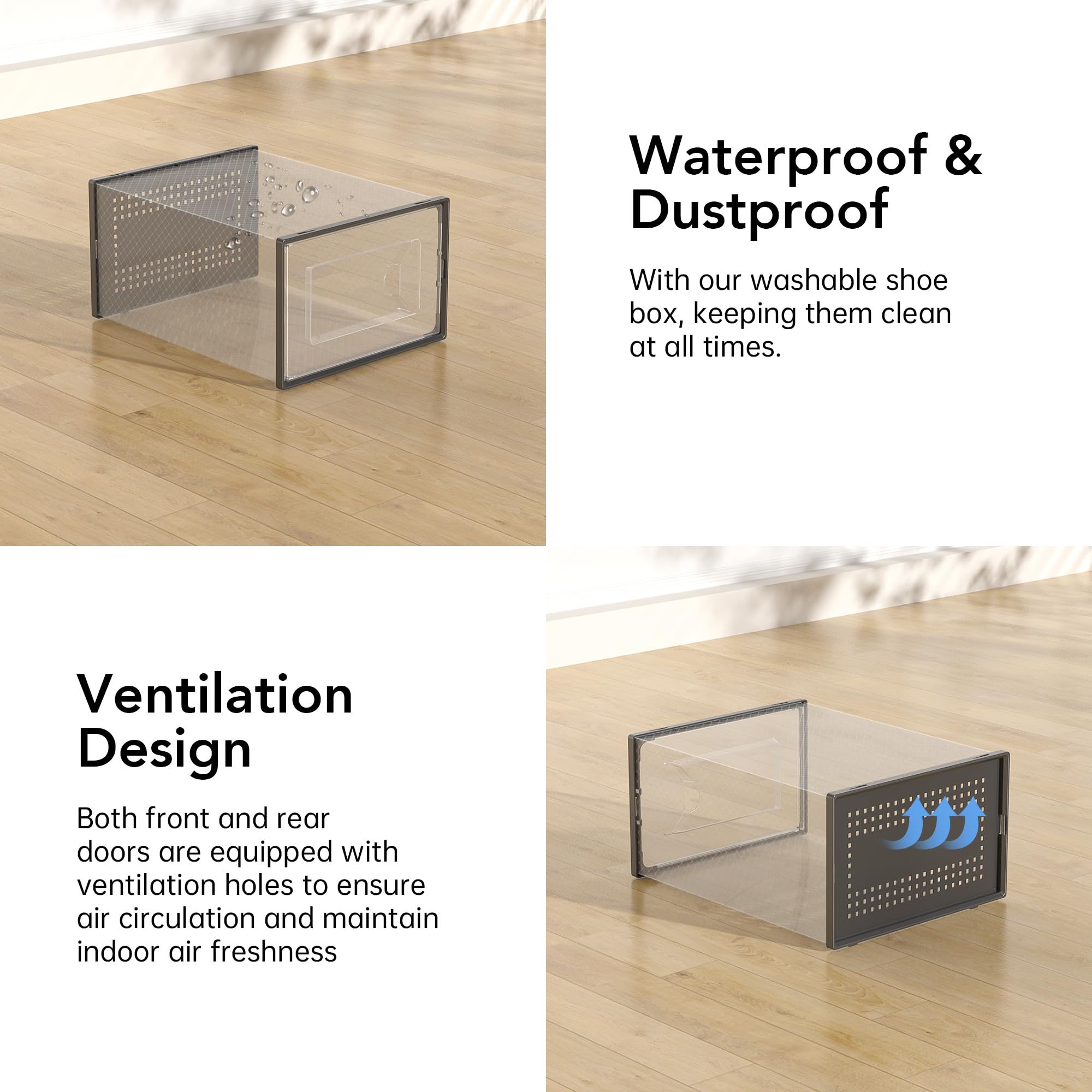 Foluck 15-pack clear shoe boxes set ideal for space-saving storage.