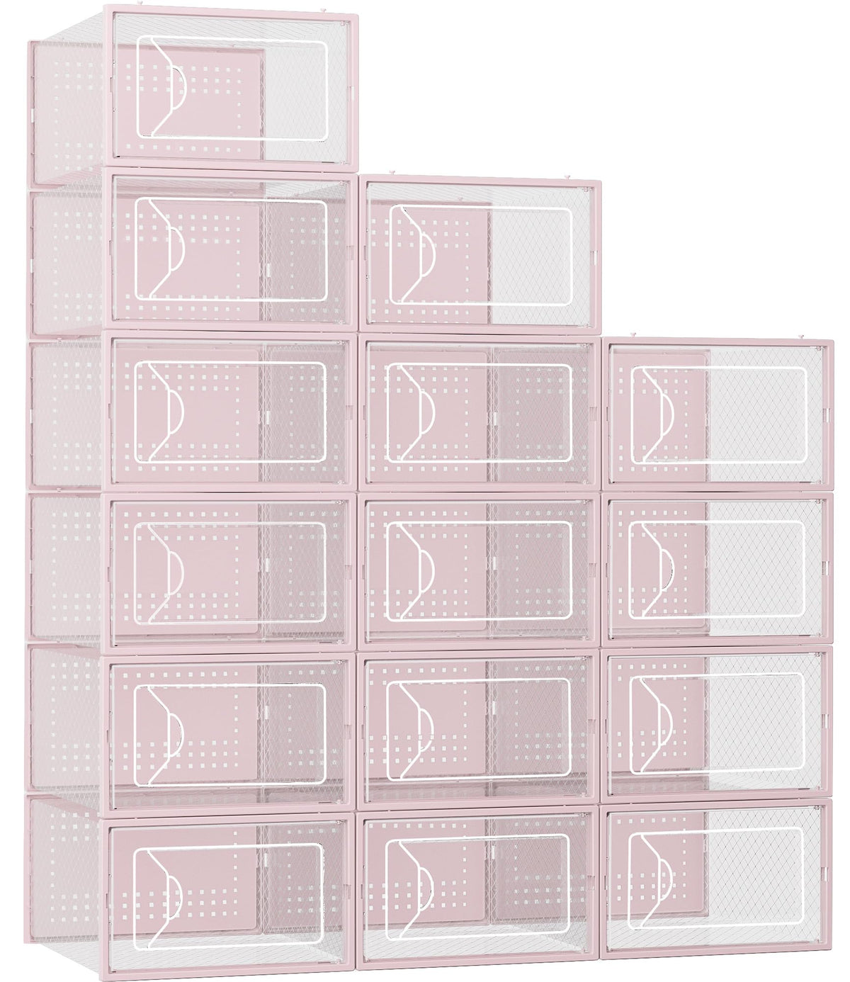 Foluck 15-pack shoe storage boxes neatly organized in a closet for easy access.