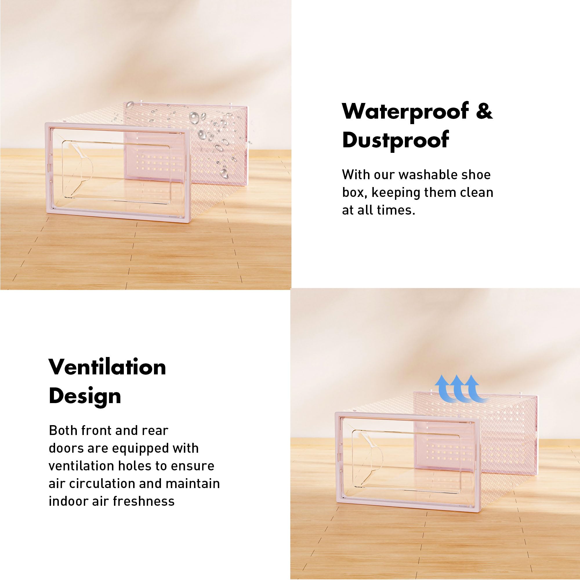 Foluck foldable shoe rack with lids saves space and secures contents.