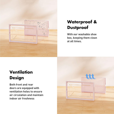 Foluck foldable shoe rack with lids saves space and secures contents.