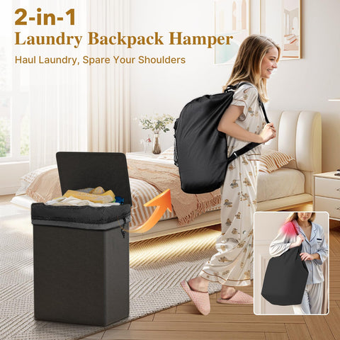 Foluck laundry backpack shows padded shoulder straps for easy transport.