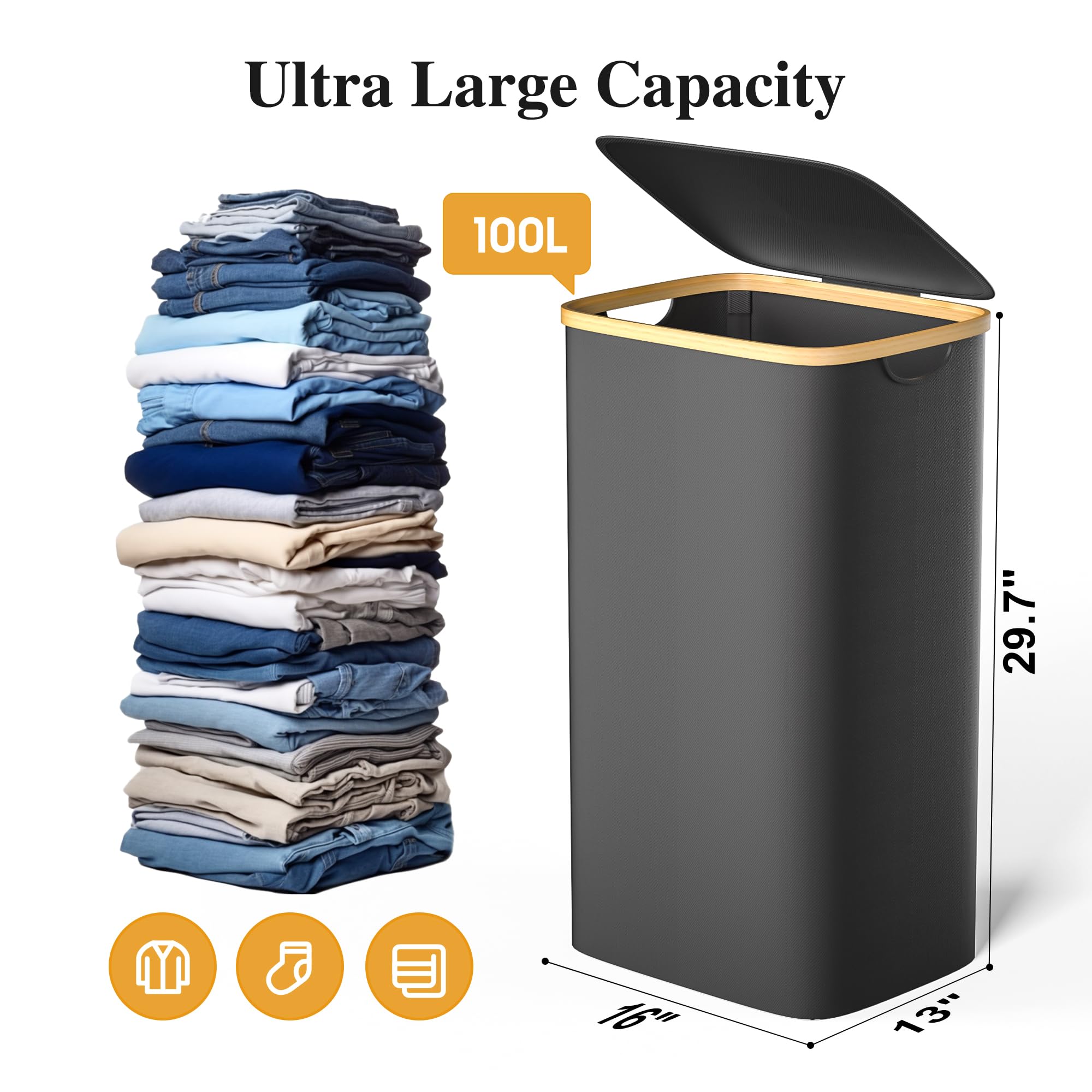 Foluck 100L capacity laundry hamper ideal for dorm rooms and apartments.