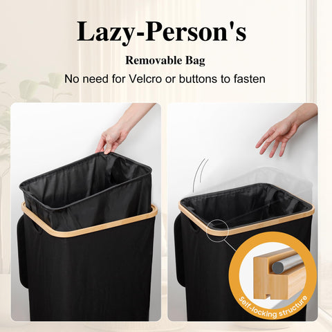 Foluck laundry hamper with bamboo handles for a comfortable grip while carrying.