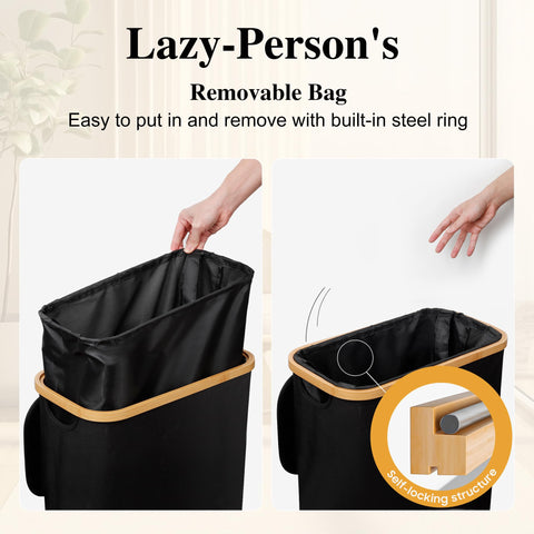 Foluck bamboo-handled hamper offers comfortable grip for easy transport.