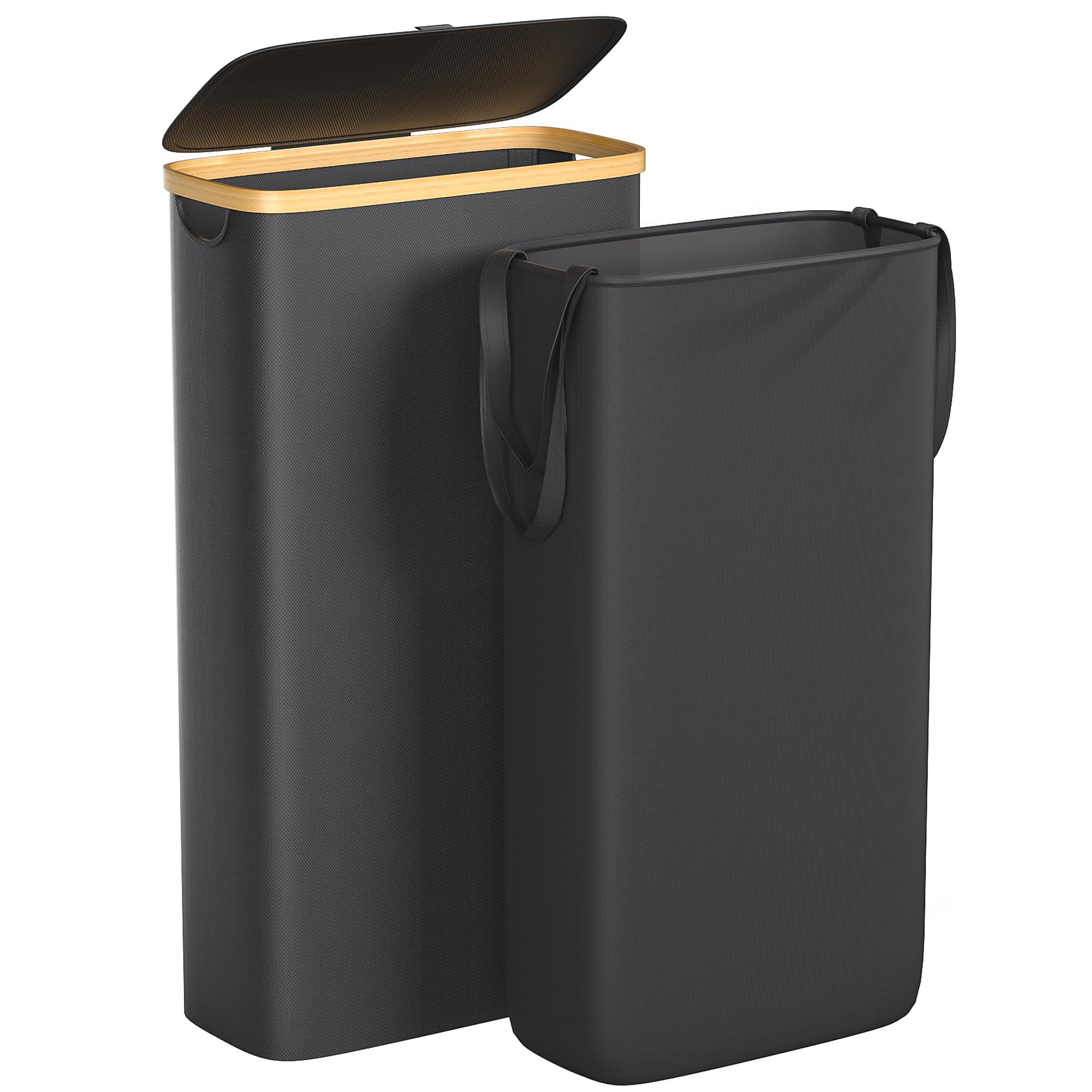 Foluck Slim Laundry Hamper with lid keeps dust out and clothes organized.