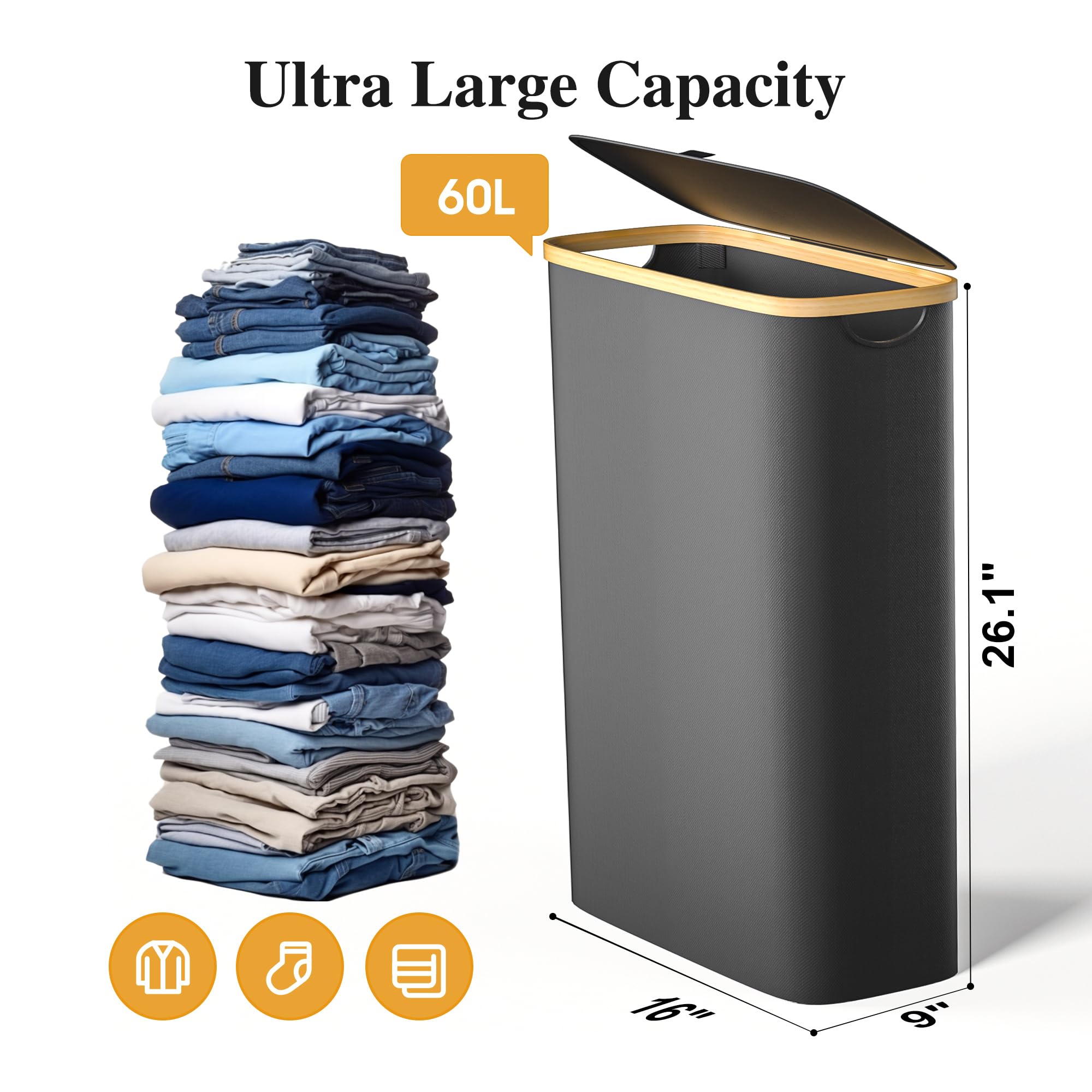 Foluck Slim Hamper with removable inner bag eases loading and bag removal.