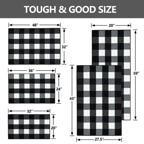 FONEYI buffalo plaid kitchen mat cleans easily and resists everyday wear.