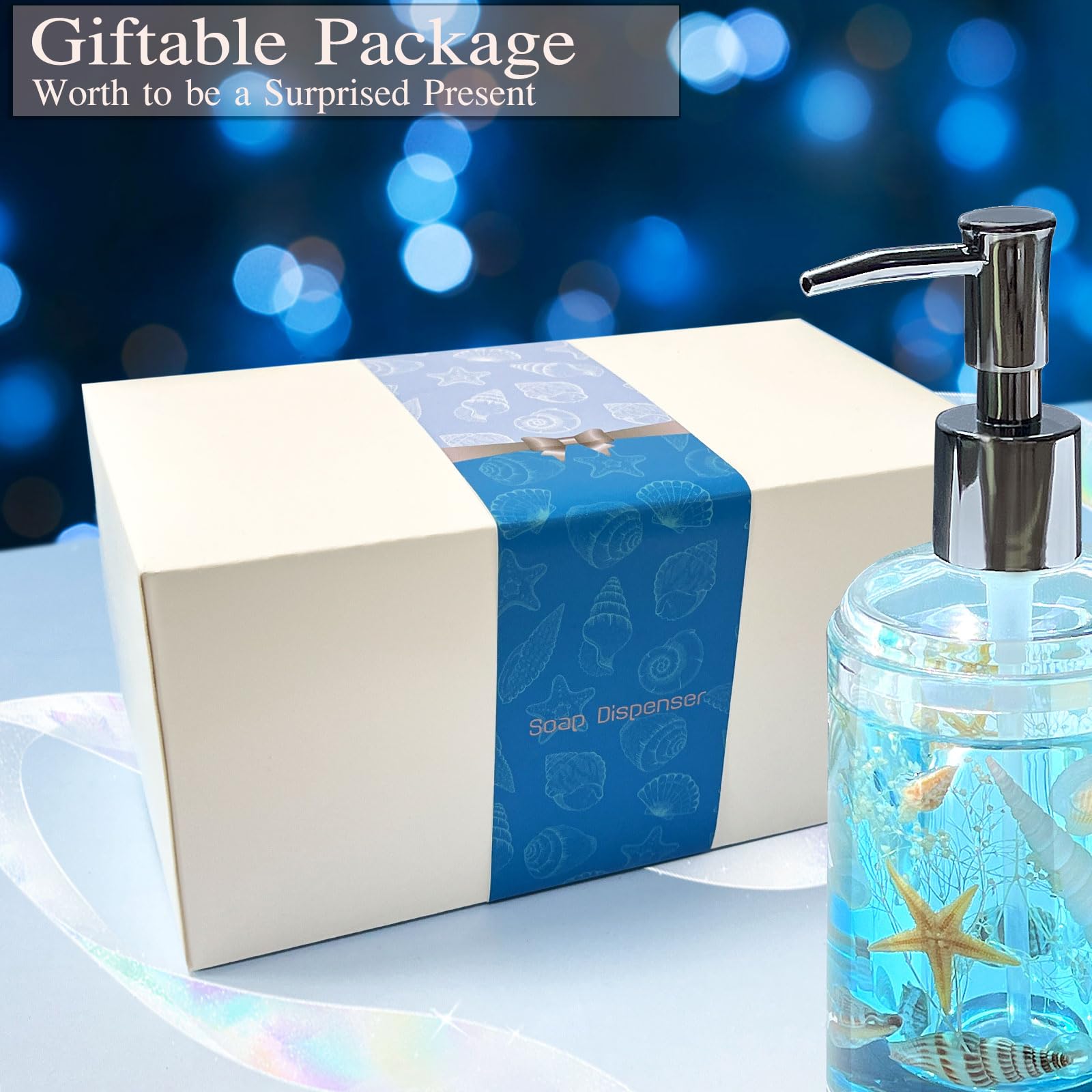 FONMY Countertop seascape dispenser fits small spaces and stays put.