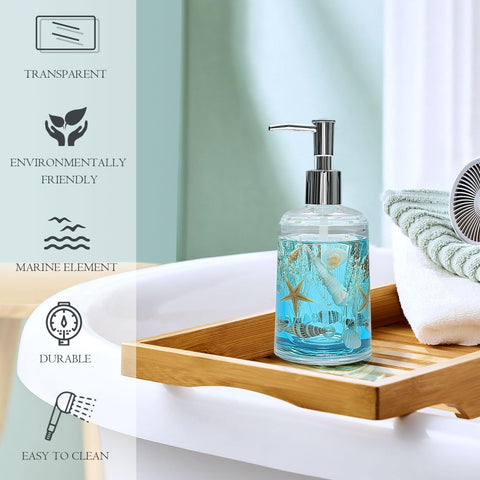 FONMY Seascape seashell blue dispenser adds coastal charm to your bathroom.