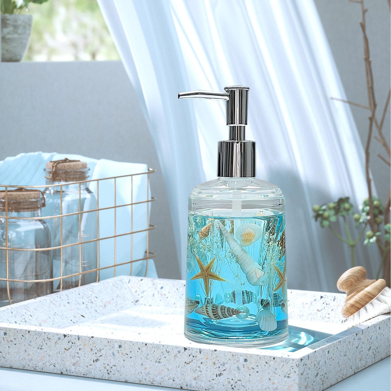 FONMY Seashell design dispenser elevates soap storage with coastal style.